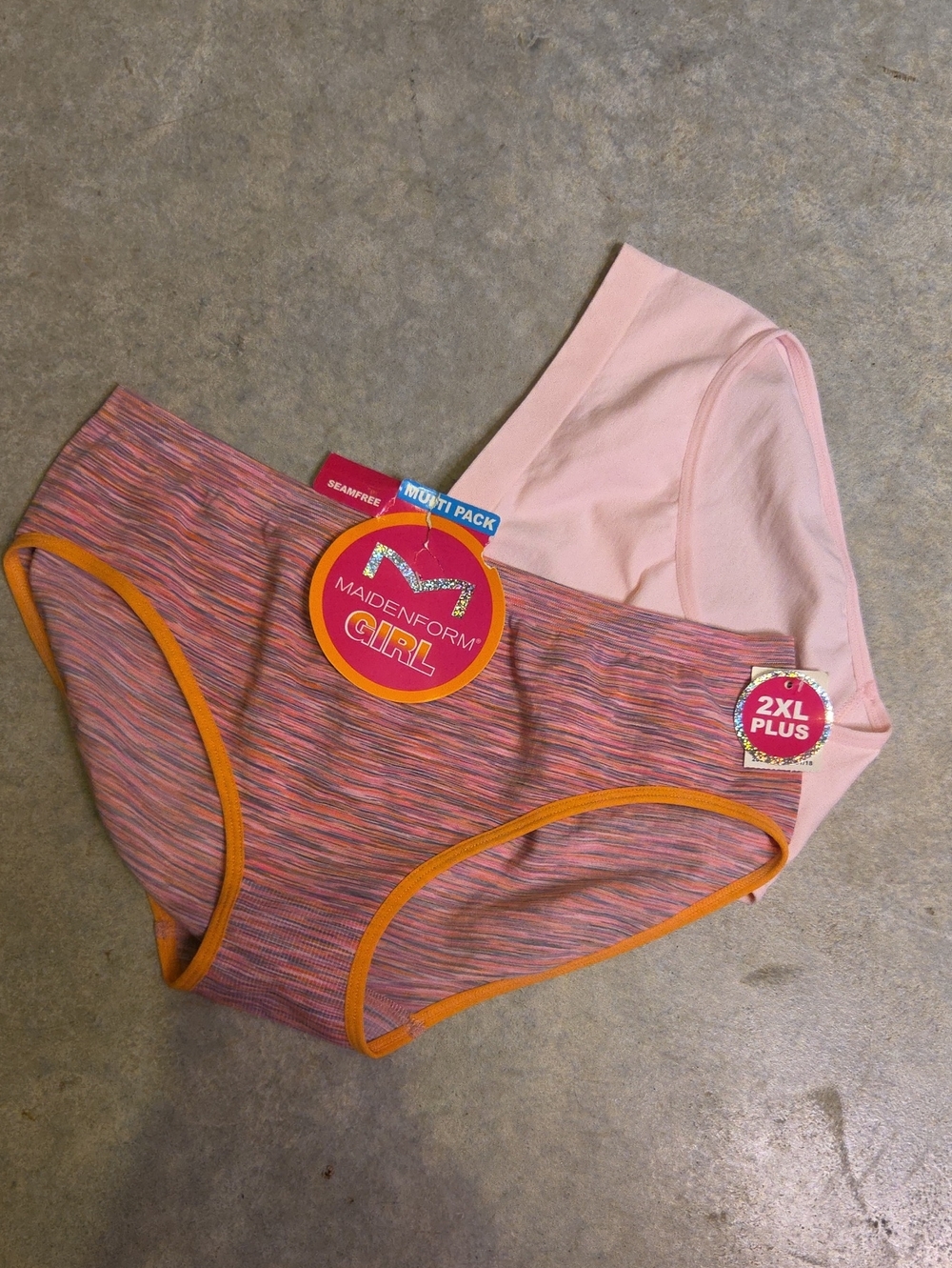 Maidenform Girl Pink & Orange-Trim Heathered Briefs - 2 Pack